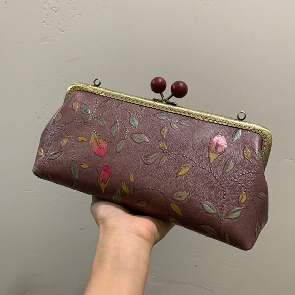 Handsewn Genuine Leather Wooden Ball Kisslock Clutch/Shoulder Bag/Crossbody - Picture 12 of 16